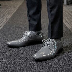 Glossy Gray Derby Shoes with Patent Finish